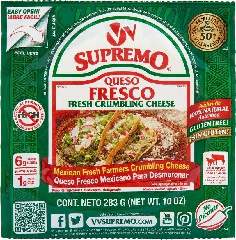 Queso Fresco Natural Mexican Style Fresh Farmer's Cheese for Crumbling
