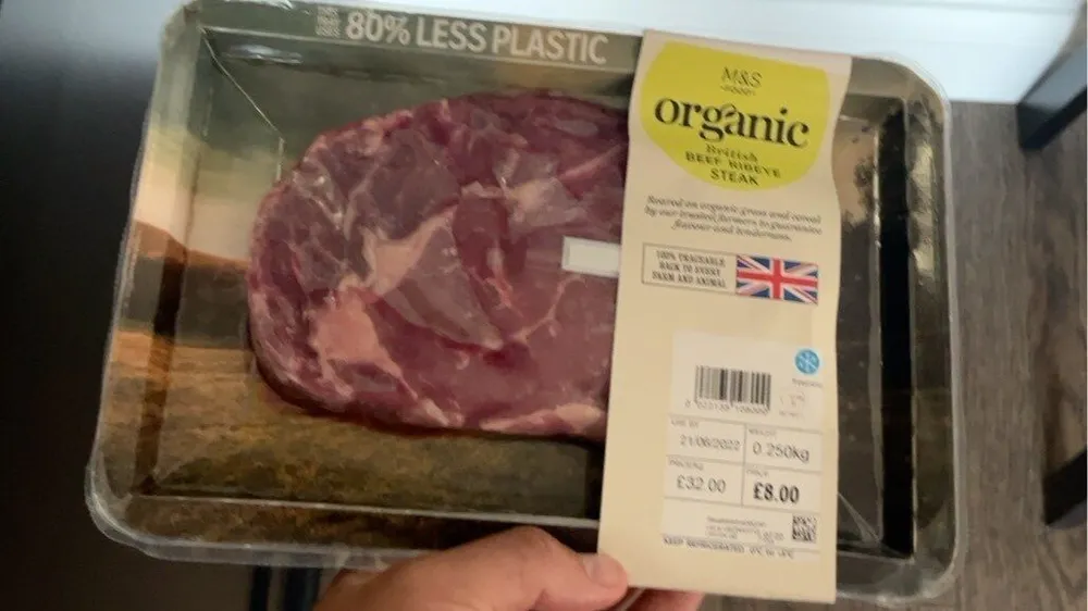 Organic british beef rib eye steak