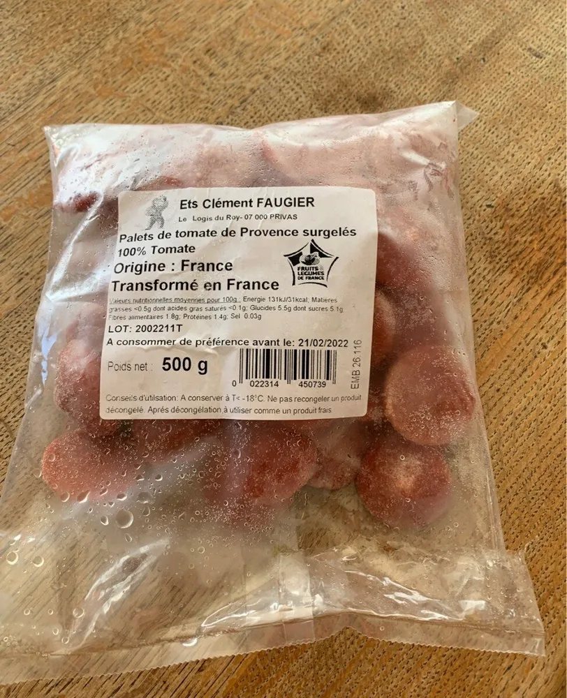 Palets de tomate de provence surgelés