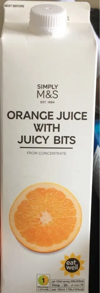 Orange juice with juicy bits
