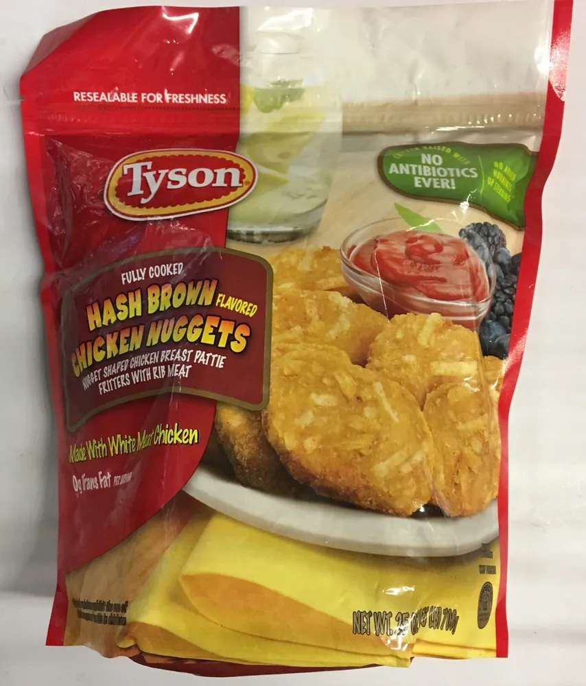 Hash brown flavored shaped chicken breast pattie fritters with rib meat fully cooked chicken nuggets, hash brown