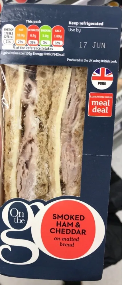 Smoked Ham & Cheddar on malted bread