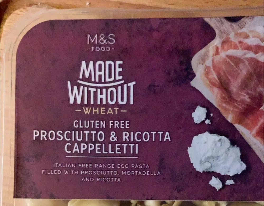 Gluten free prosciutto ricotta cappelletti