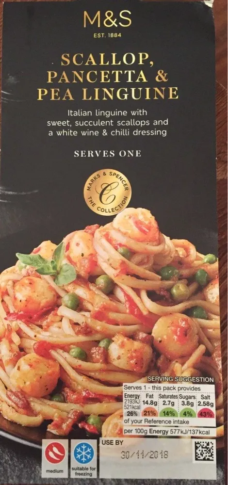Scallop, pancetta & pea linguine