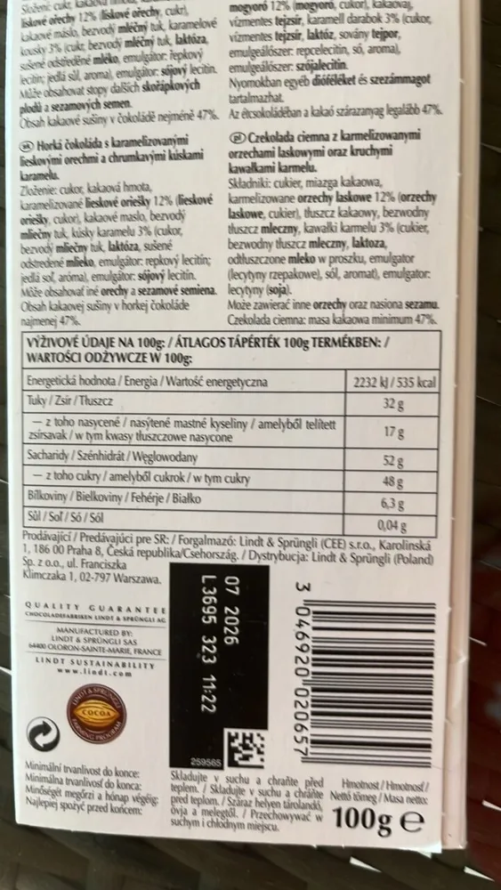 Lindt Dark Chocolate with Caramelized Hazelnuts
