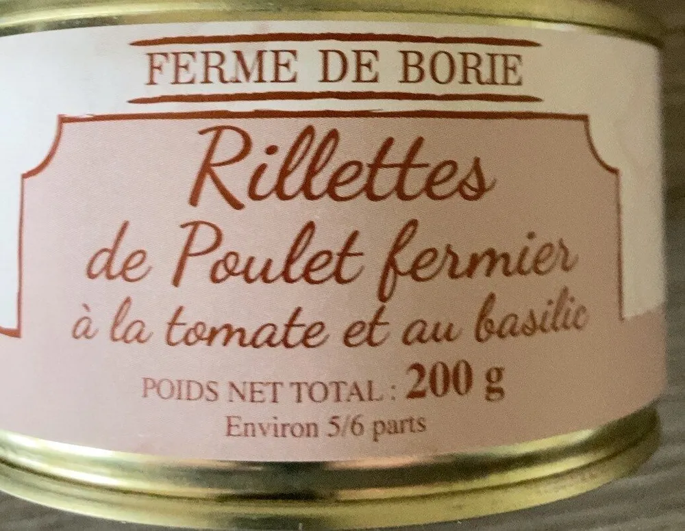 Rillettes de poulet, fermier, à la tomate et au basilic