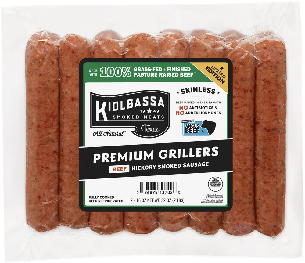 Kiolbassa Premium Grillers Grass Fed Angus Beef Hickory Smoked Sausage