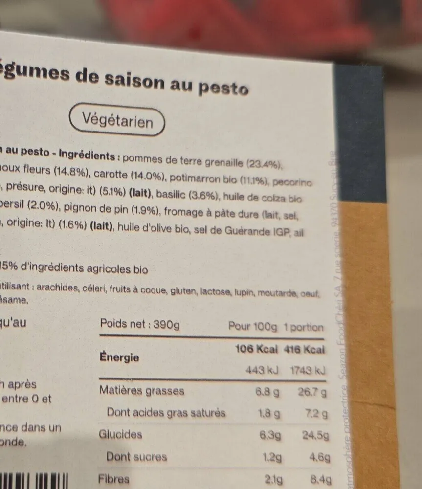 Légumes de saison au pesto