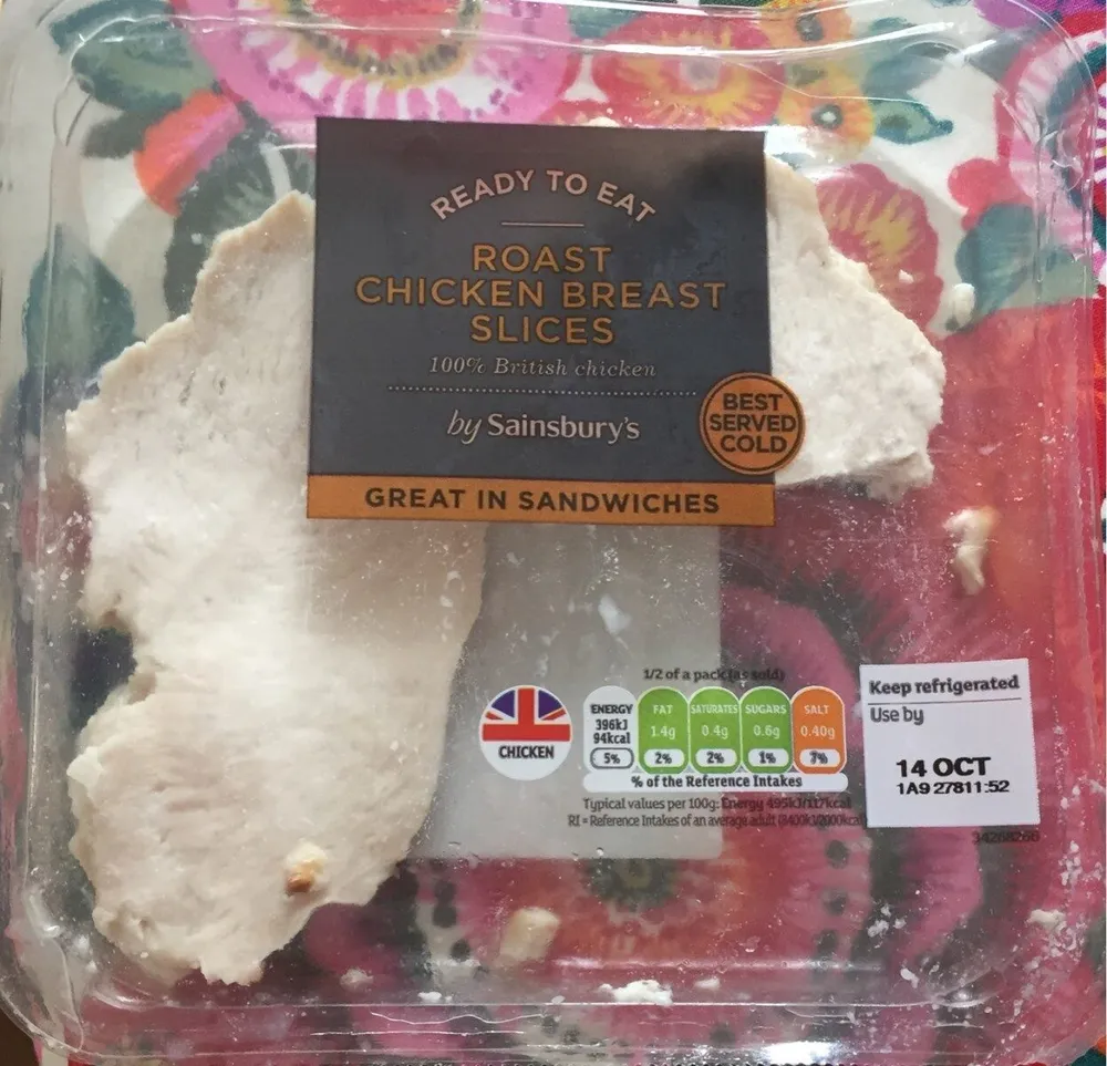 Roast chicken breast slices