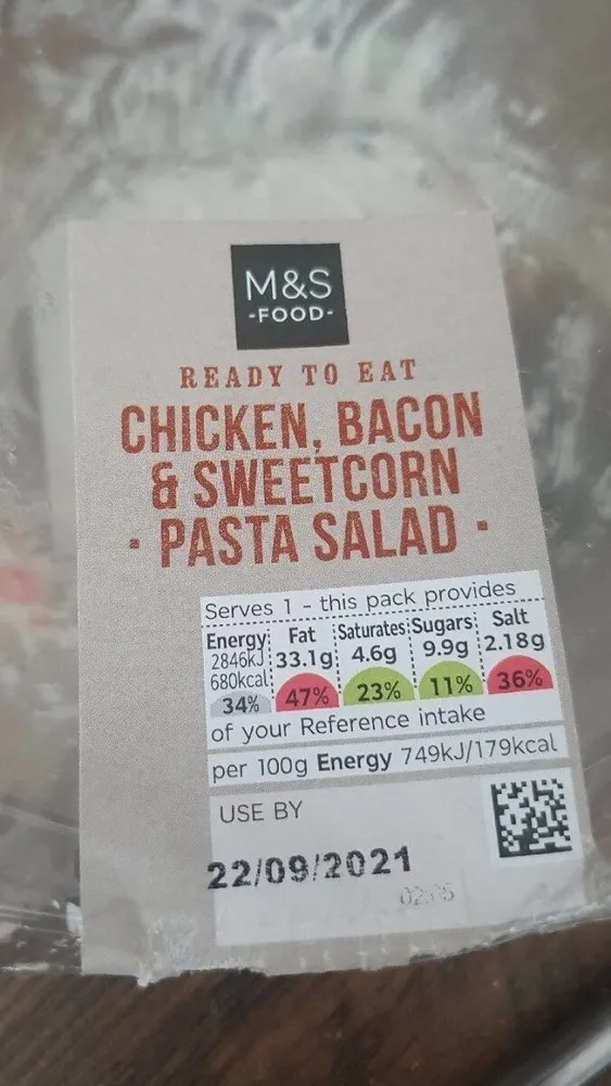 Chicken, bacon and sweetcorn pasta salad