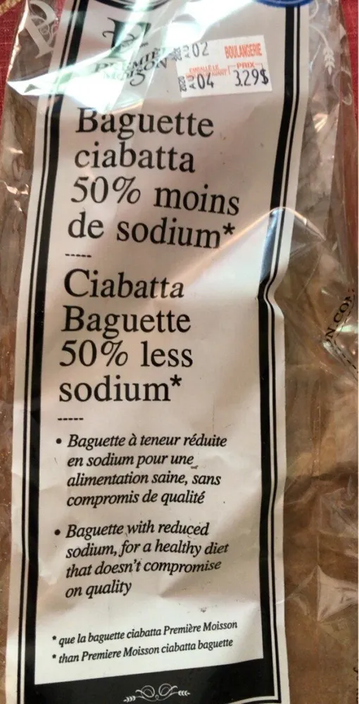 Ciabatta Baguette, 50% Less Salt