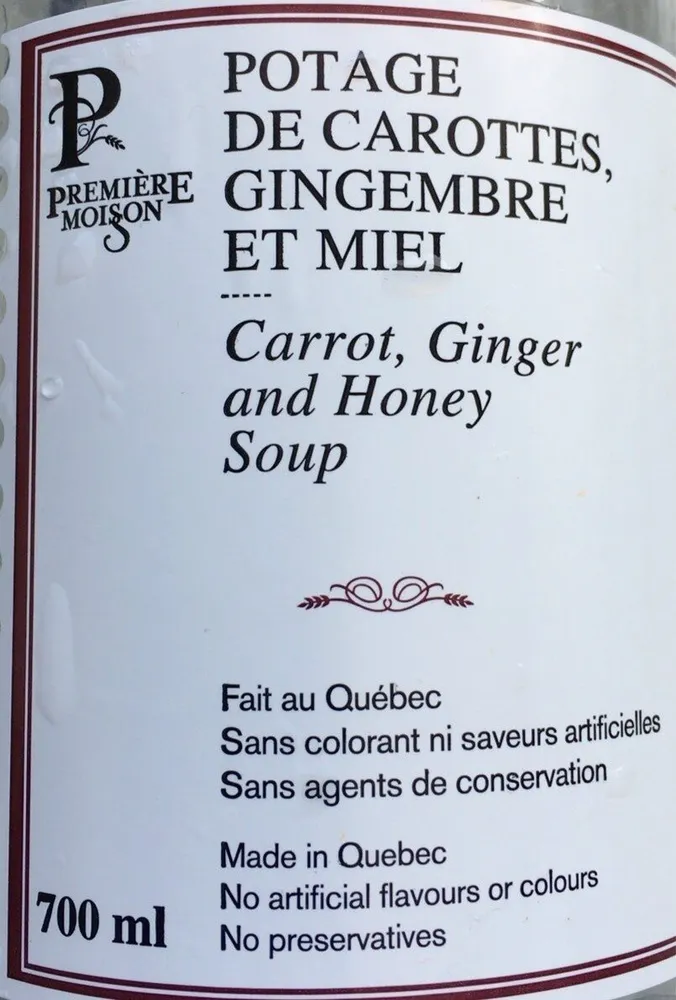 Potage de carottes,gingembre er miel