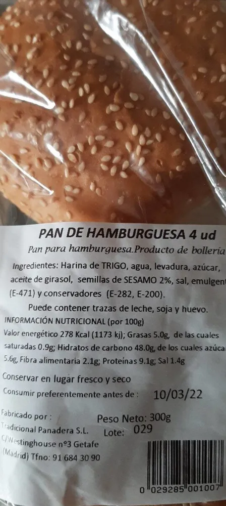 Pan hamburguesa