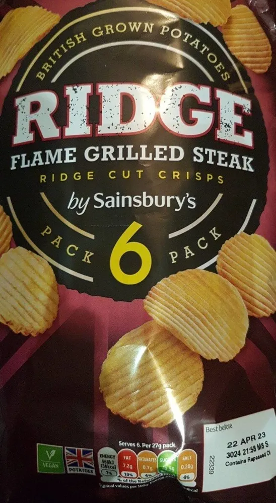 Ridge flame grilled steak ridge cut crisps