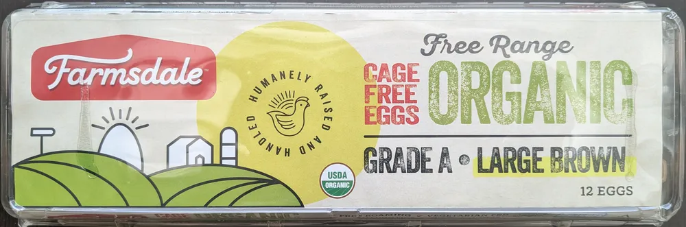 Free Range, Organic, Grade A, Large Brown, Cage Free Eggs, 12 ct