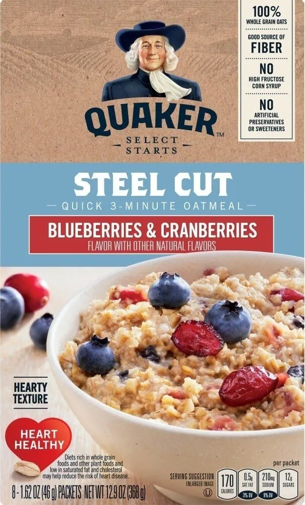 Quick 3-Minute Oatmeal Steel Cut Blueberries & Cranberries