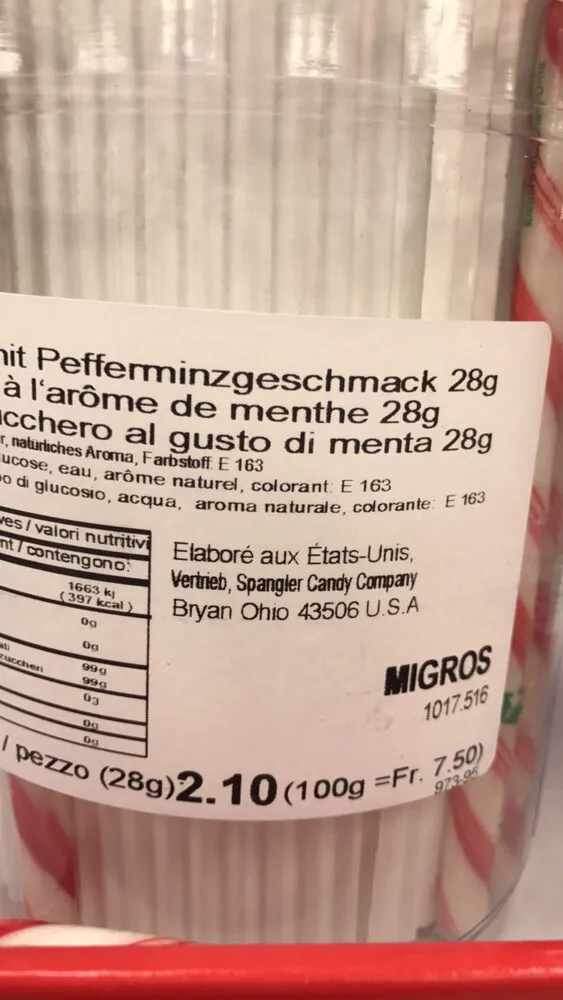 Bâton en sucre à l'arôme de menthe