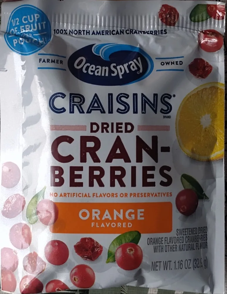 Ocean spray, craisins, sweetened dried cranberries, orange