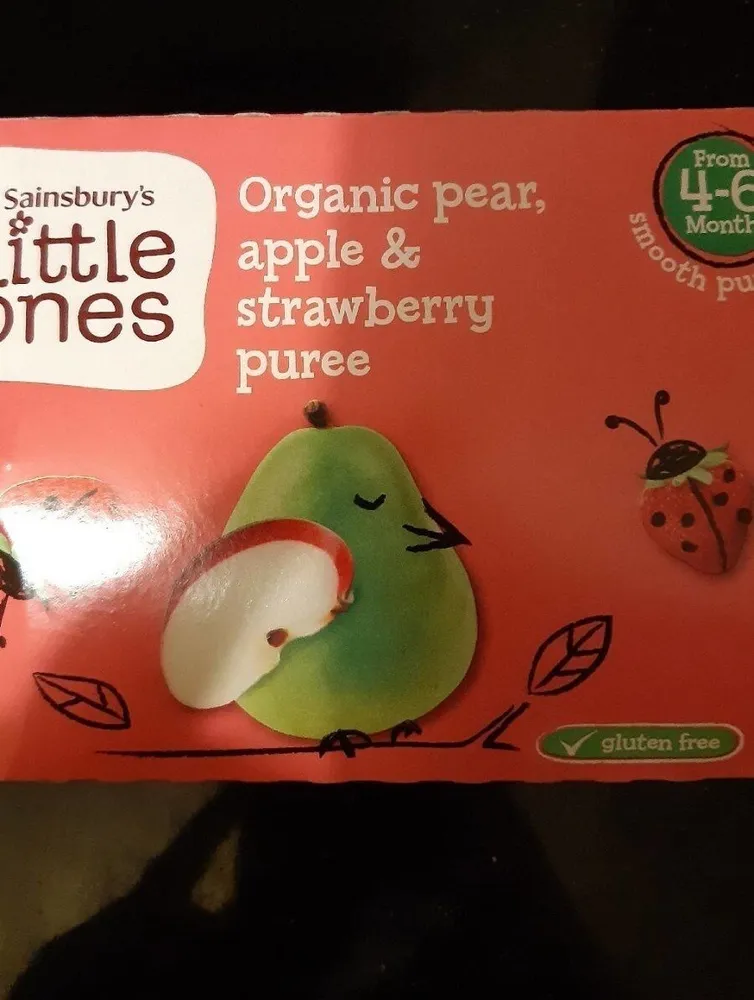 Organic pear, apple & strawberry puree