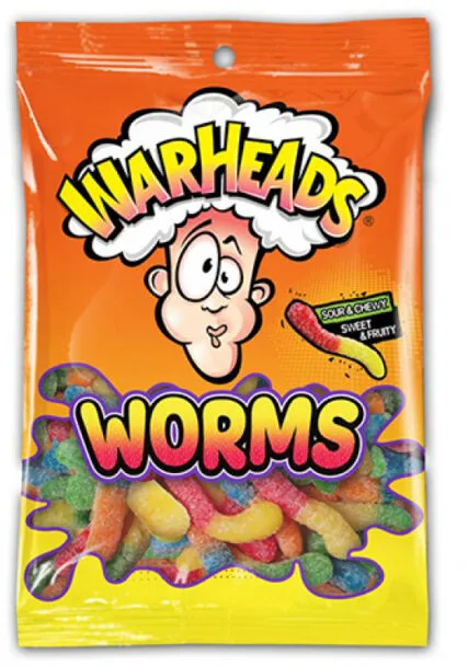 Sour & chewy sweet & fruity lemon, cherry, blue raspberry, orange, green apple, lemon worms chewy candy