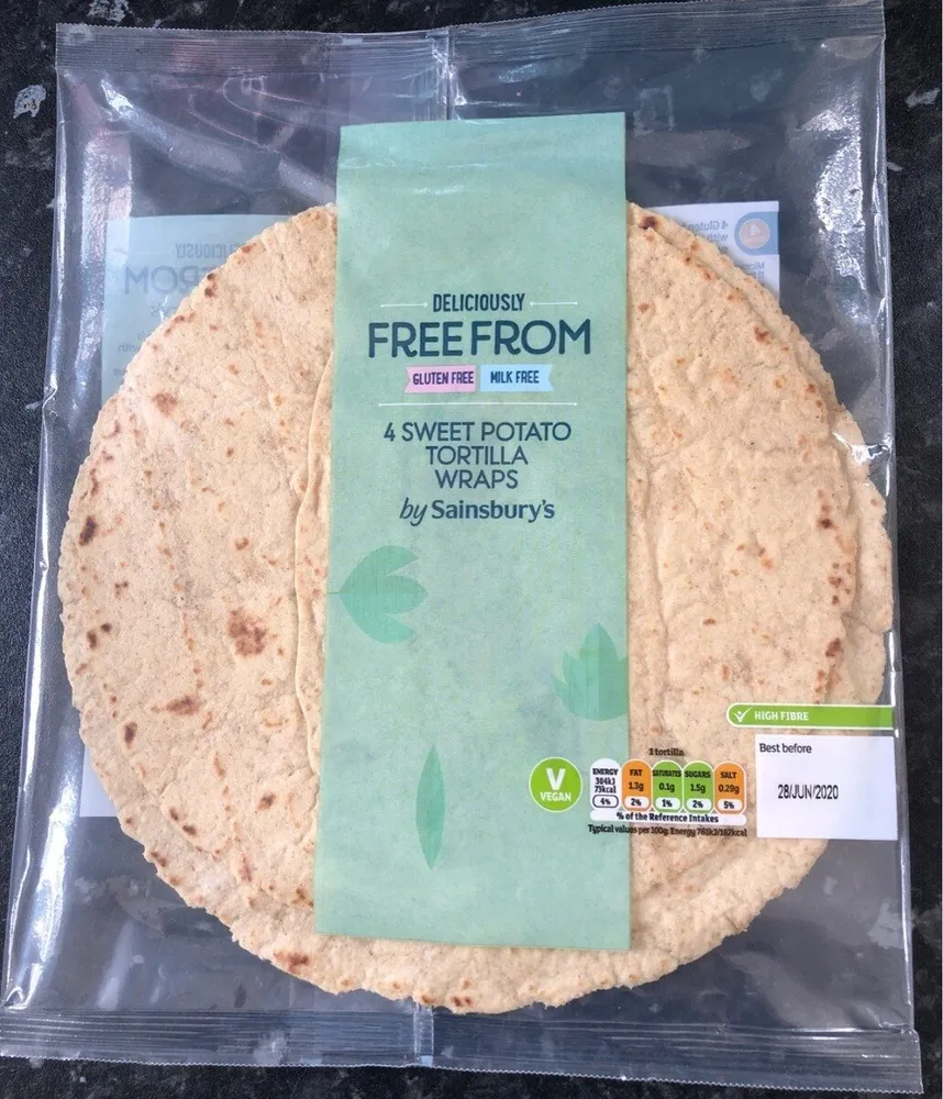 Free from sweet potato tortilla wraps