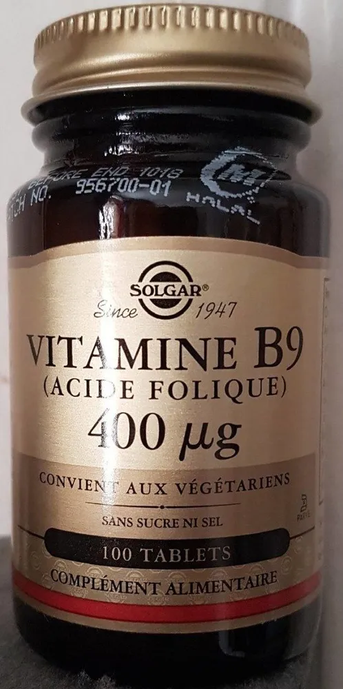 Vitamine B9 (acide Folique) 400µG - 100 Tablettes - Solgar