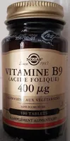 Vitamine B9 (acide Folique) 400µG - 100 Tablettes - Solgar