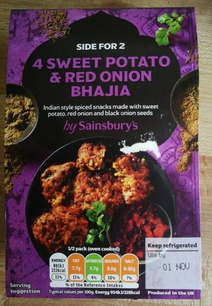 4 sweet potato & red onion bhajia