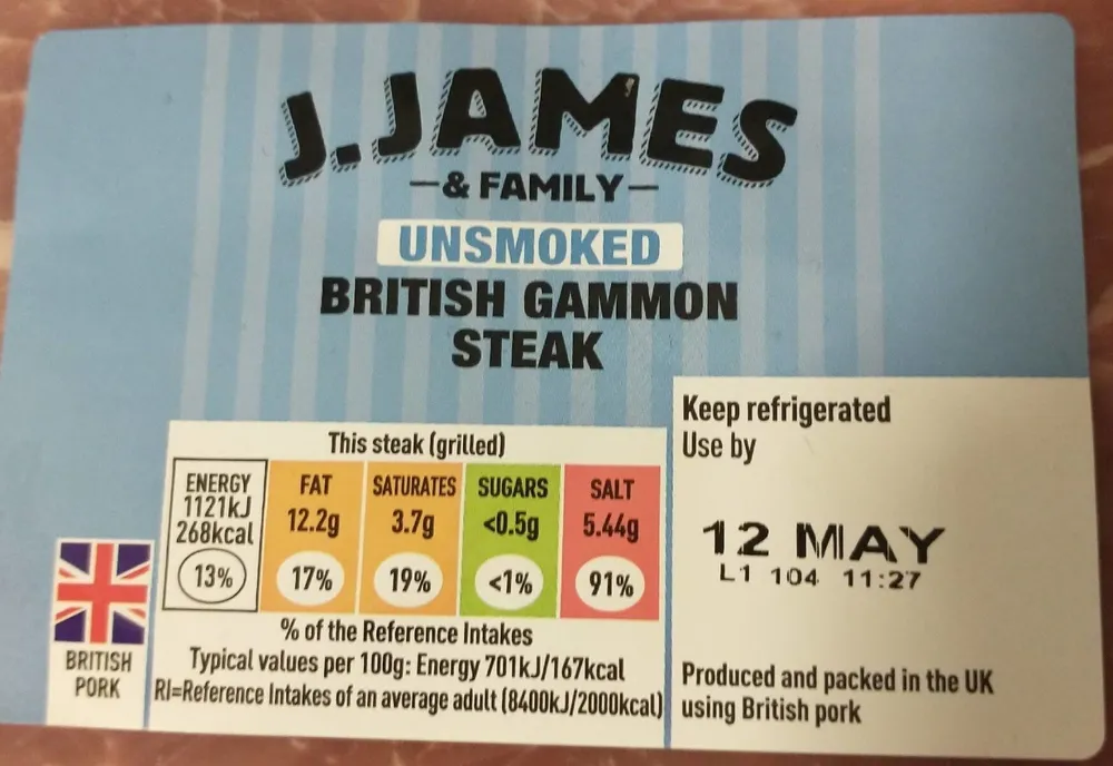 Unsmoked British gammon steak