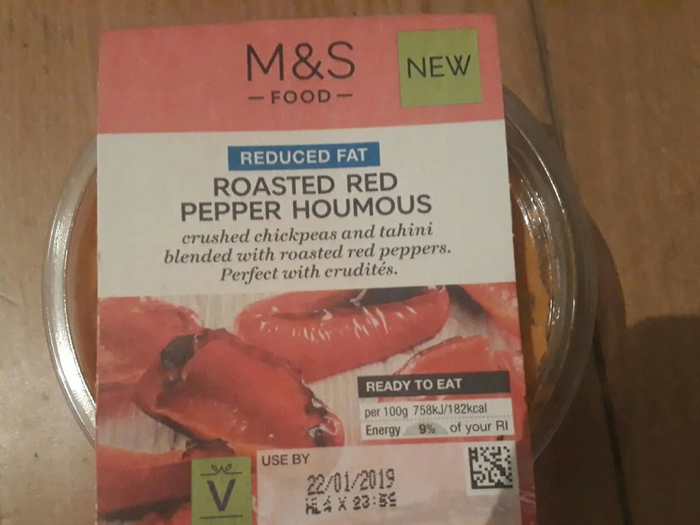 Reduced fat roasted red pepper houmous