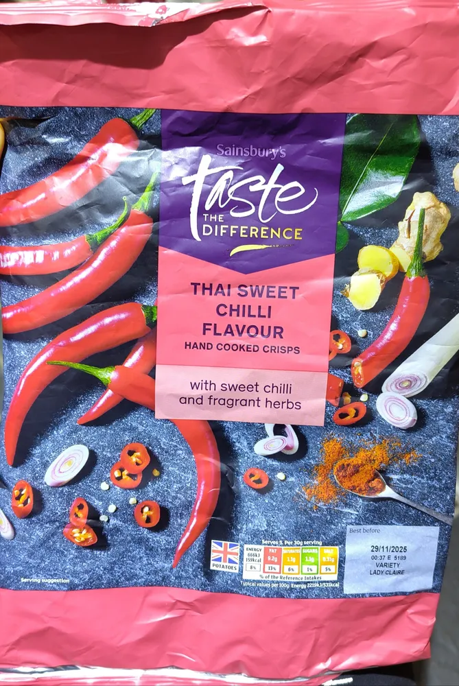 Taste the difference thai sweet chilli hand cooked crisps