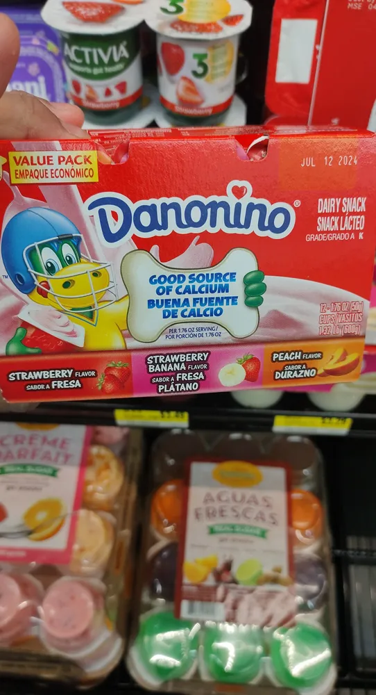 Dannon, danonino, dairy snack, strawberry, strawberry banana & peach