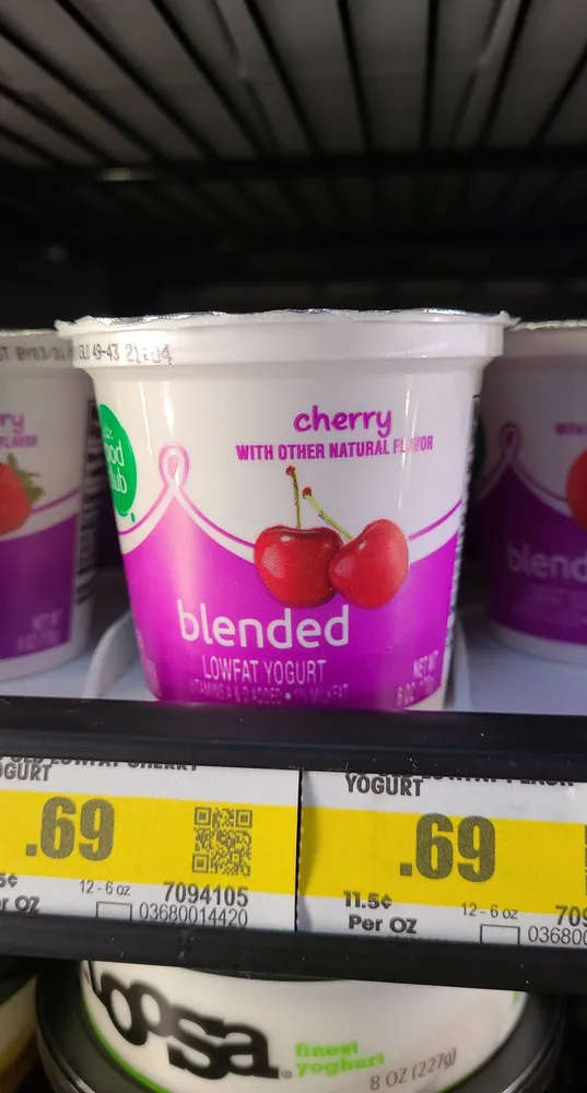 Cherry blended lowfat yogurt, cherry