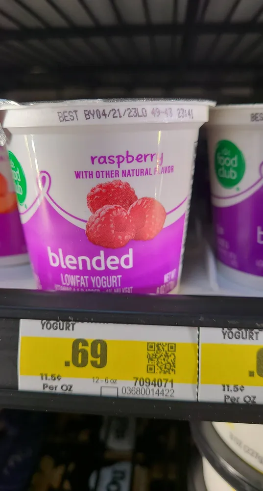 Raspberry blended lowfat yogurt, raspberry