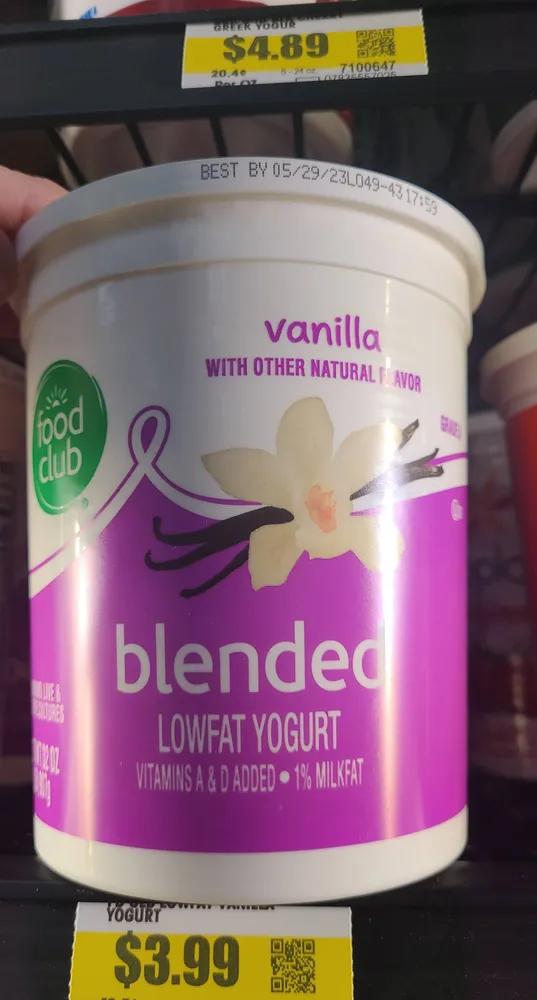 Low Fat Yogurt Blended Vanilla