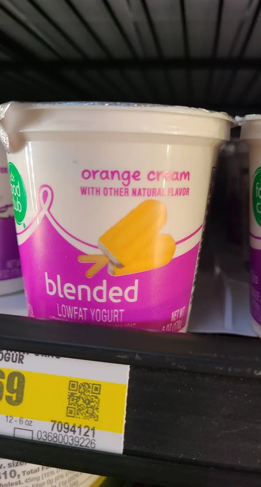 Orange cream blended lowfat yogurt, orange cream