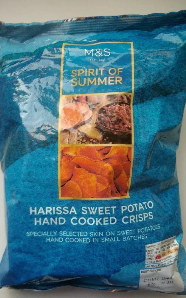 Harissa sweet potato hand cooked crisps