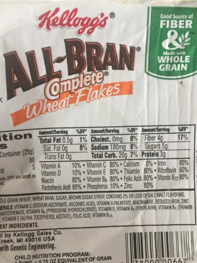 Kellogg's All Bran Cereal Complete Wheat Flakes .88oz