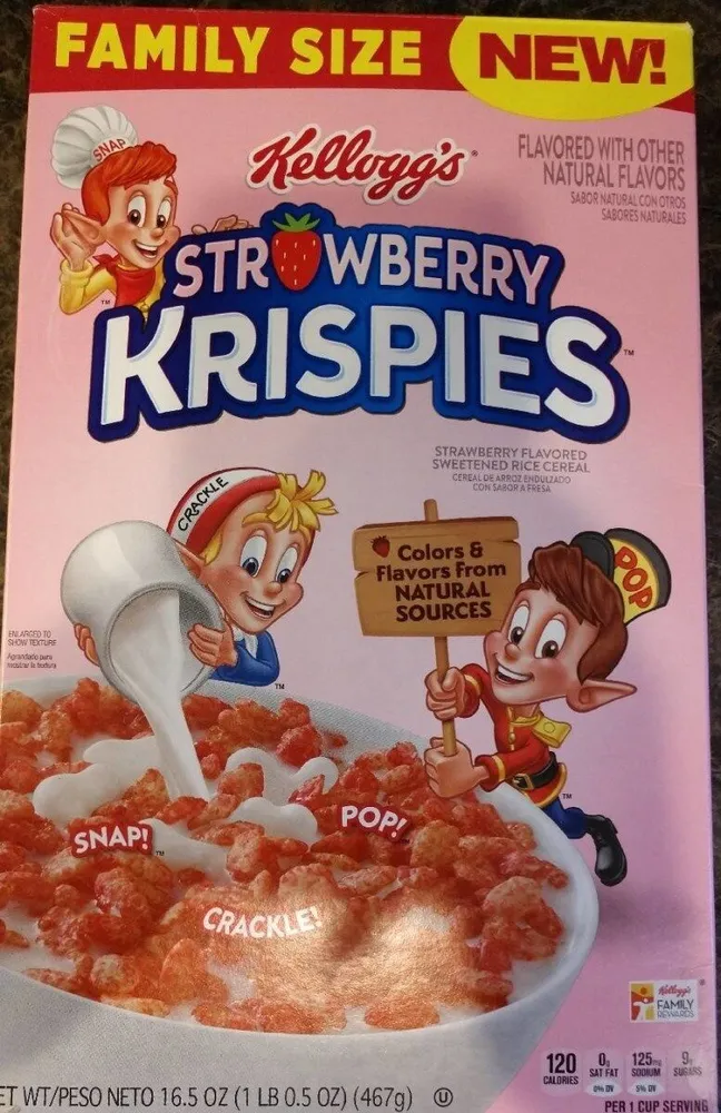 Strawberry flavored sweetened rice cereal, strawberry