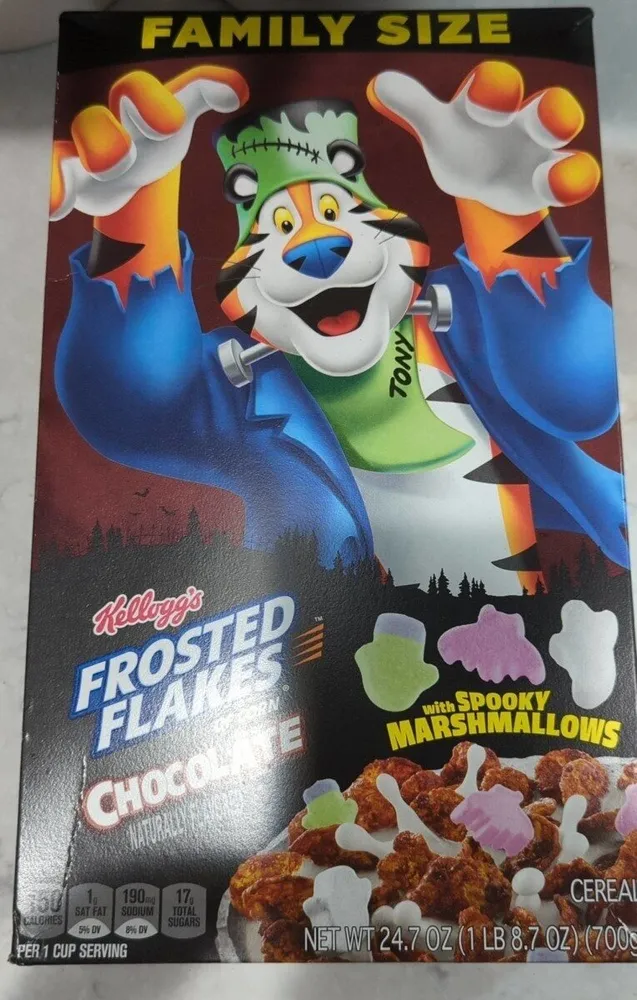 Frosted flakes chocolate with spooky marshmallows