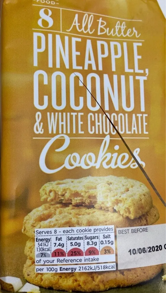 Pineapple, coconut & white chocolate cookies
