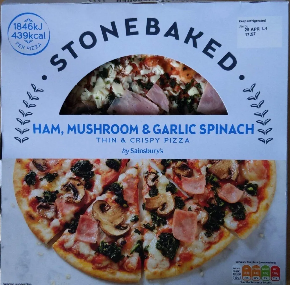 Ham, Mushroom & Garlic Spinach Pizz