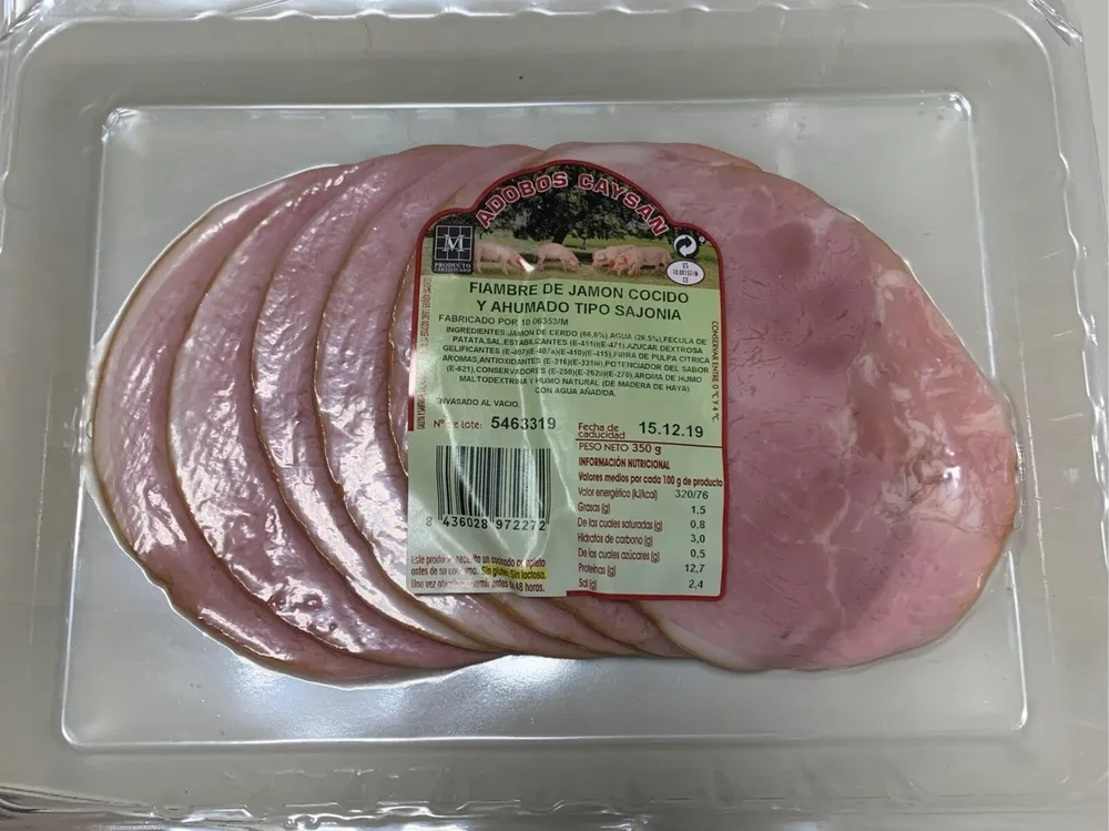 Fiambre de jamon cocido y ahumado tipo sajonia