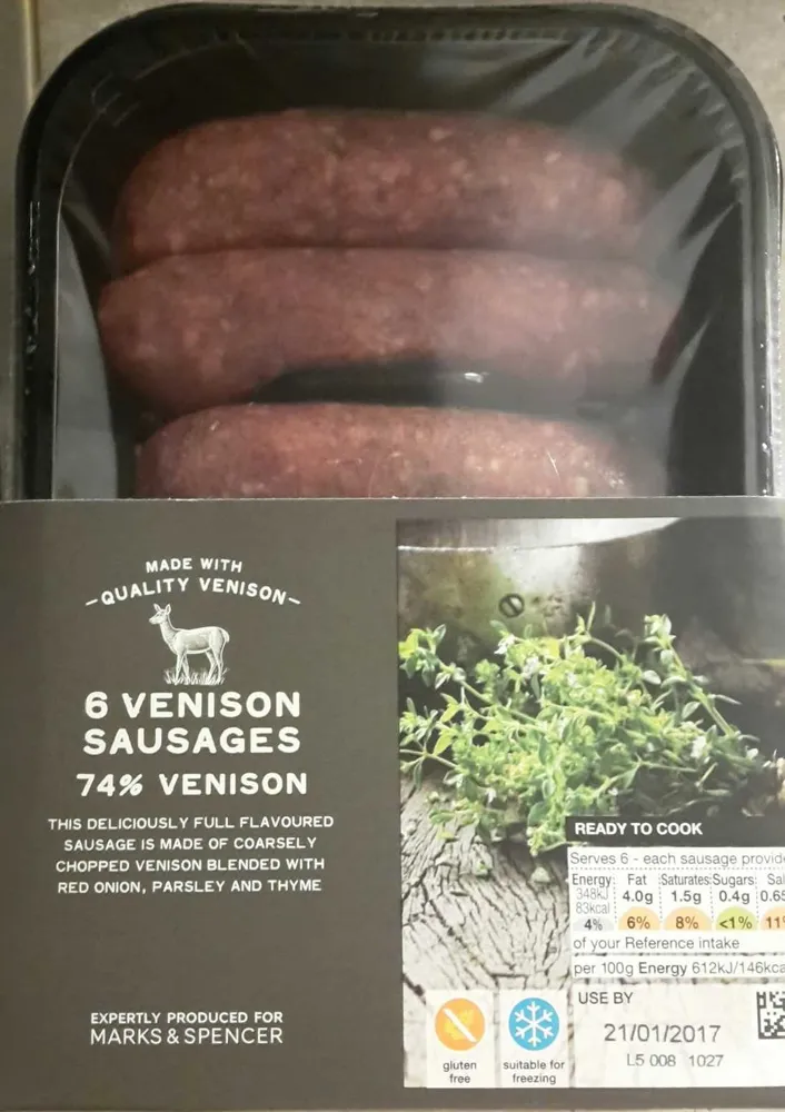 6 Venison Sausages 74% Venison