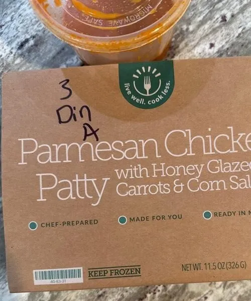 Parmesan Chicken Patty with Honey Glazed Carrots and Corn Salad