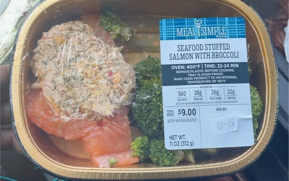 SEAFOOD STUFFED SALMON WITH BROCCOLI