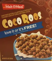 Coco roos sweetened chocolate flavored corn puff cereal with real cocoa, chocolate