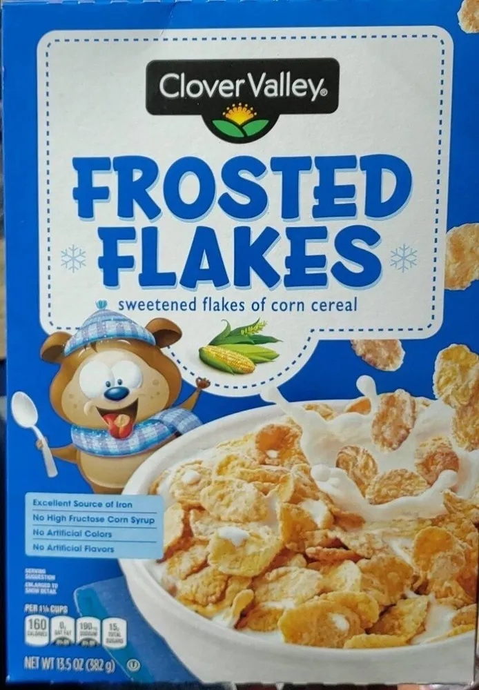 Frosted flakes sweetened flakes of corn cereal