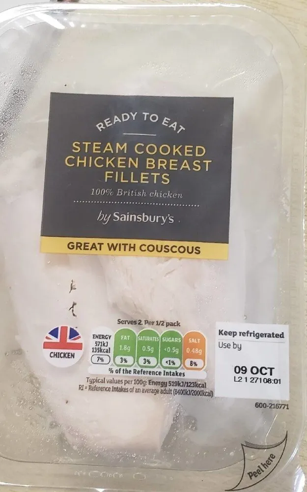Steam cooked, seasoned skinless British chicken breast fillets