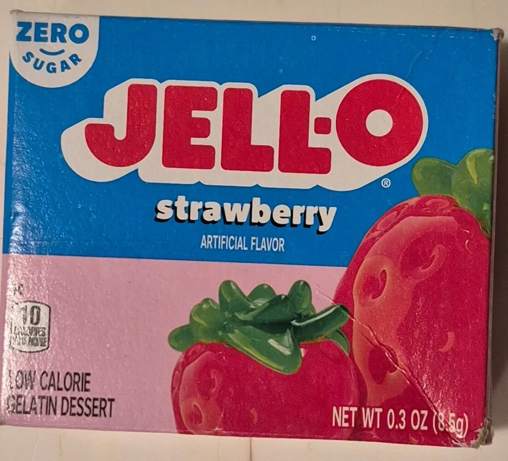 Jello strawberry gelatin dessert mix boxes